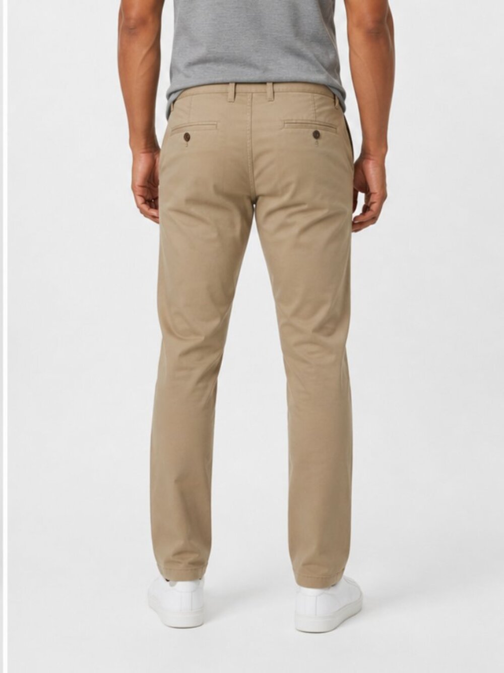 Mens Beige Chino Pants Slim Straight Fit Casual Stretch Size 33 Khaki - Picture 3 of 11